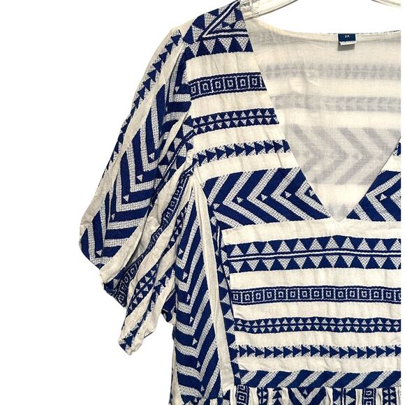 Old Navy V-Neck Swing Dress Womens Size 3X Blue White Jacquard Aztec Boho Mini - Picture 4 of 8